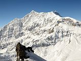 05 Tukuche Peak With Dhaulagiri Poking Its Head Above The Ridge From The Top Of The Ridge Above Kalopani At 5646m Climbing Dhampus Peak